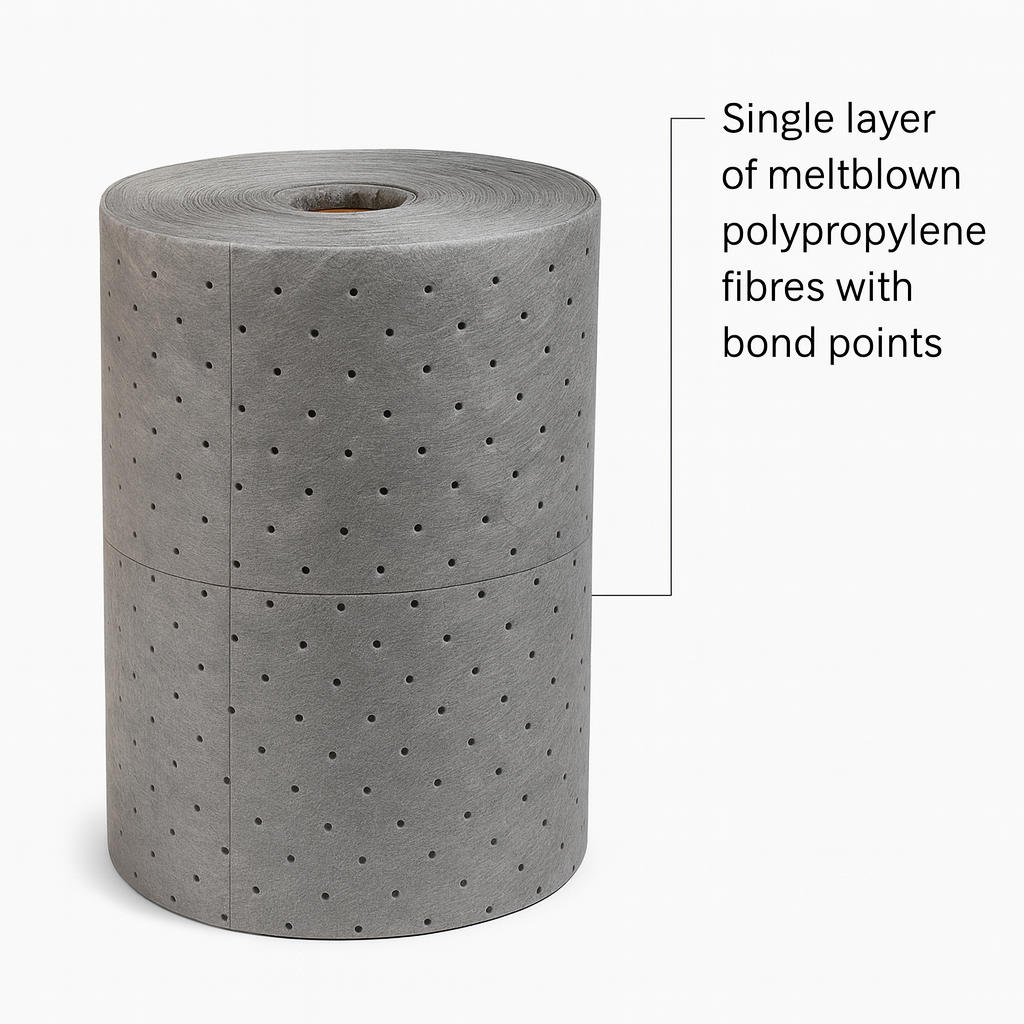 Grey Maintenance Absorbent Roll – 50cm x 40m – Perforated – Oil & Water Spill Control