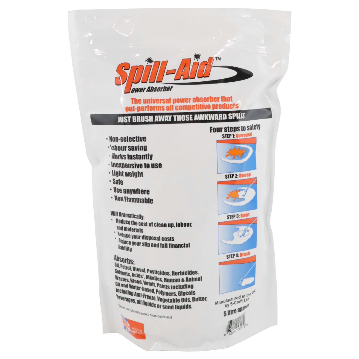 5L Spill-Aid Fast-Acting Absorbent Powder – Absorbs 30× More, Non-Toxic